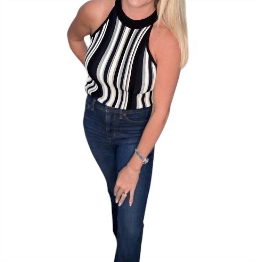 NEW AUTUMN CASHMERE vertical stitch halter tank in black/white